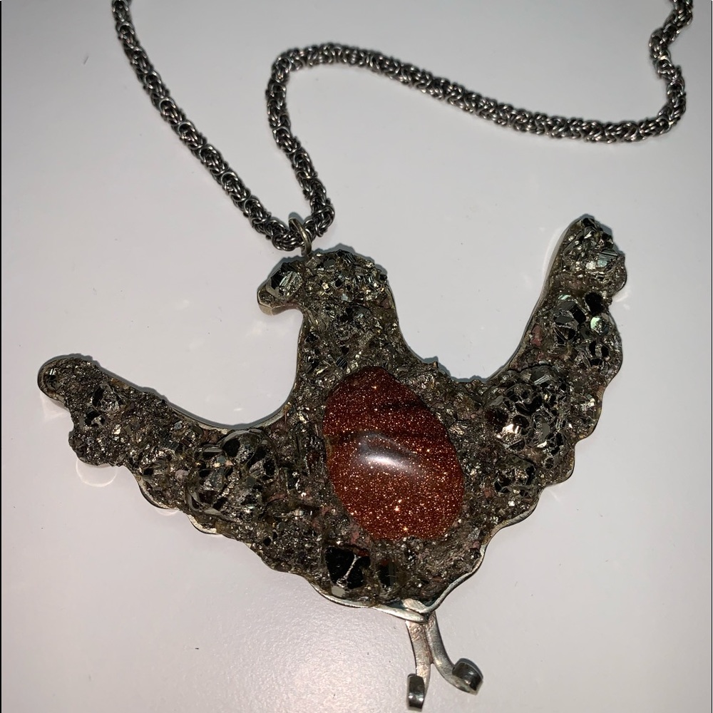 Phoenix Sun stone, Pyrite, German Silver necklace. - Picture 7 of 8